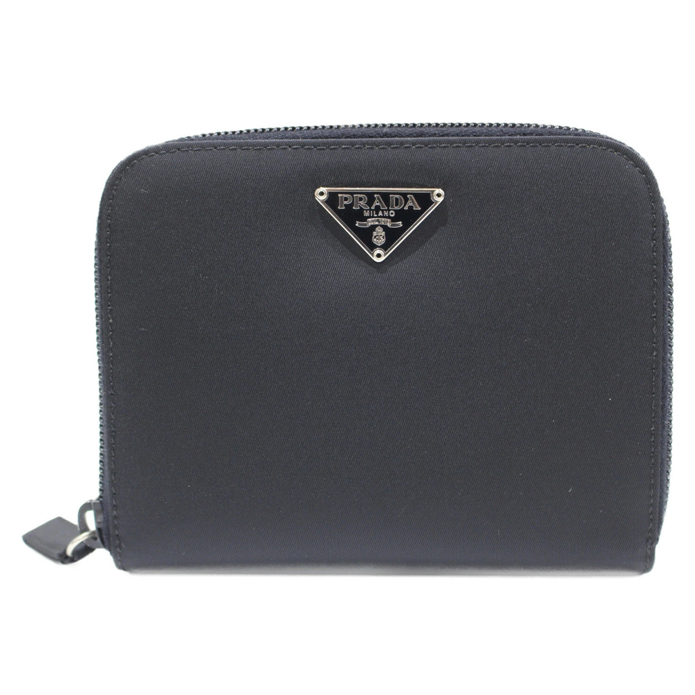 Un PRADA Round Zipper Wallet Black Folding